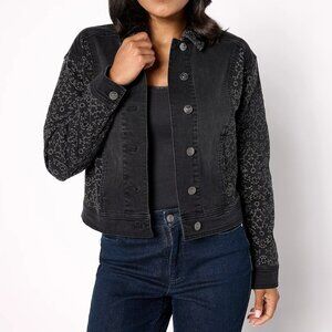 LOGO Lab by Lori Goldstein Denim Jacket with Eyelet Embroidery Black Size 6